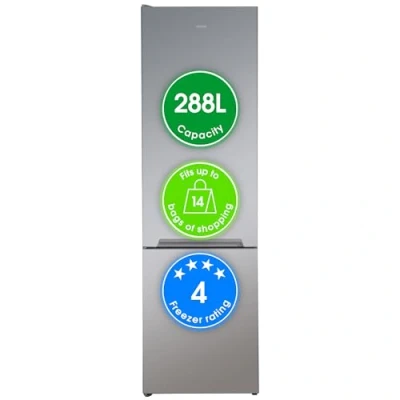 Image of Abode Fridge Freezer Freestanding with Reversible Door, Adjustable Thermostat &amp; Feet, 70/30 288 Litre, 180cm High, LED Light, Silver A180FF541E1S