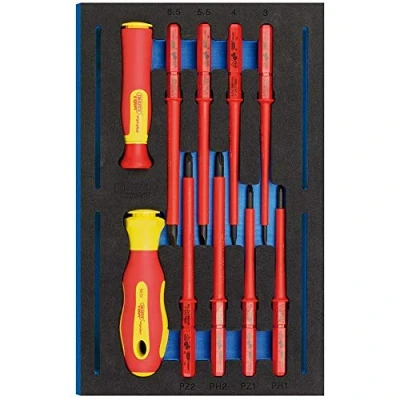 Image of Draper 63359 VDE Ergo Plus Screwdriver 10 Piece Set in 1/4 Eva Insert Tray