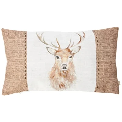 Image of Evans Lichfield Hessian Stag Cushion Cover, White, 30 x 50cm