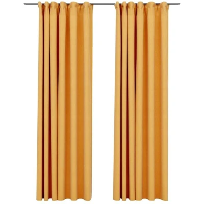 Image of vidaXL Linen Look Blackout Curtains with Hooks 2 pcs Yellow 140x225 cm