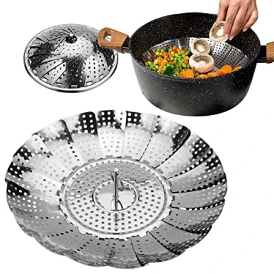 Image of NAVA 5205746135237 ACER Basket Steamer Strainer Made of Stainless Steel 28 cm Foldable, Steel, Multi Coloured