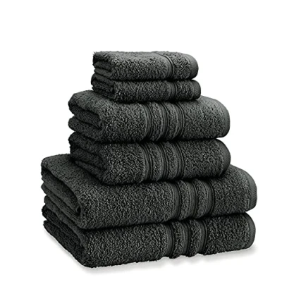 Image of Catherine Lansfield Zero Twist Soft &amp; Absorbent Cotton 6 Piece Towel Set Charcoal Grey