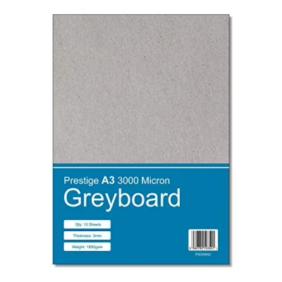 Image of Prestige A3 Greyboard 3000mic 3mm Thick Craft Grey Board Mounting Backing Modelling (A3 Size 3000 Micron 10 Sheets)
