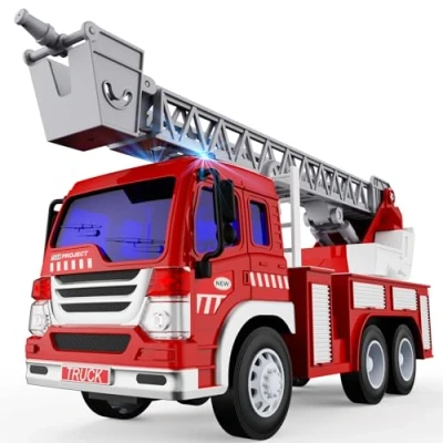 Image of TOYABI Fire Truck, Engine Toys with Ladder/Light &amp; Sound, 1:16 Model Toy, Kids Gift for 2 3 4 5 6 7 8 Year Olds