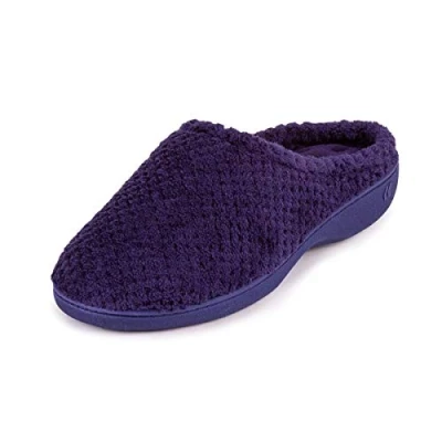 Image of Isotoner Women Ladies Popcorn Terry Mule Slippers Open Back, Blue (Navy Nav), 8 UK