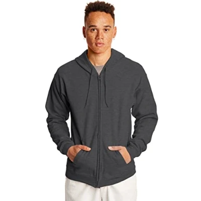 Image of Hanes Men&#039;s, EcoSmart Fleece Full Zip Hoodie, Hooded Sweatshirt, Charcoal Heather, 3XL