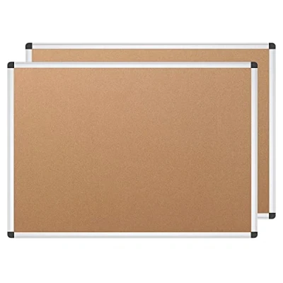 Image of VIZ PRO Cork Notice Board, 2 Pack, 90x60cm, Silver Aluminium Frame