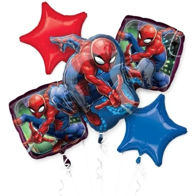 Image of Amscan Anagram 3466701 Spider Man Foil Balloon Bouquet 5 Pieces