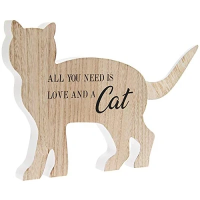 Image of The Leonardo Collection All You Need Is Love &amp; A Cat Wooden Plaque Home Ornament