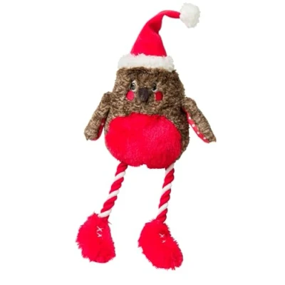 Image of House of Paws Festive Rocking Robin Rope Dog Toy, 50 cm, with Squeaker, Christmas Toy for Dogs