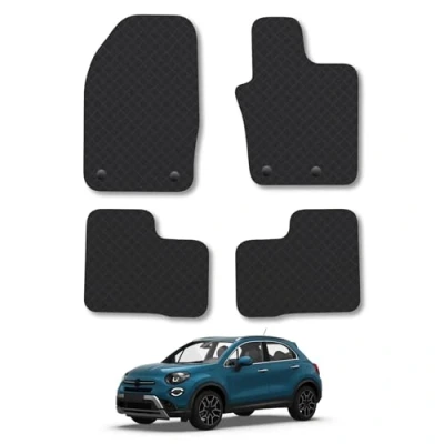 Image of 5mm Rubber Car Mats Compatible With Fiat 500X (2016+) Tailored Fit Floor Set Accessory Custom Anti Slip Backing Heavy Duty Waterproof Easy Clean Durable Weather Full Coverage Clips