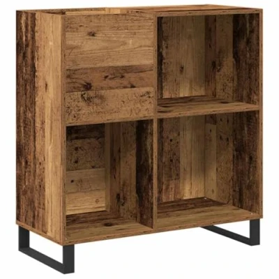 Image of vidaXL Record Cabinet Oak Media Storage Unit with Metal Legs, Contemporary Style, Shelving for Living Room/Office Easy Assembly, Generous Capacity