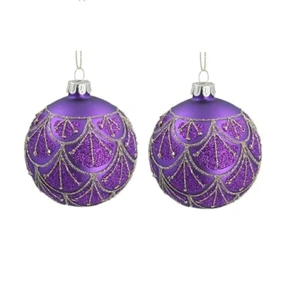 Image of Gisela Graham Matt Purple Gold Deco Swag Baubles, Set of 3