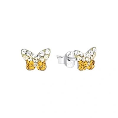 Image of Amor stud earrings 925 sterling silver girl children earrings, with preciosa, 0.6 cm, silver, butterfly, Comes in jewelry gift box, 2036780