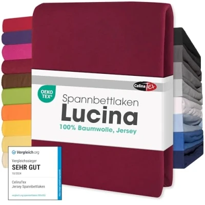 Image of CelinaTex Lucina Topper Fitted Sheet Divan Cover Cotton 2er Set 140x200 160x200 cm burgundy red