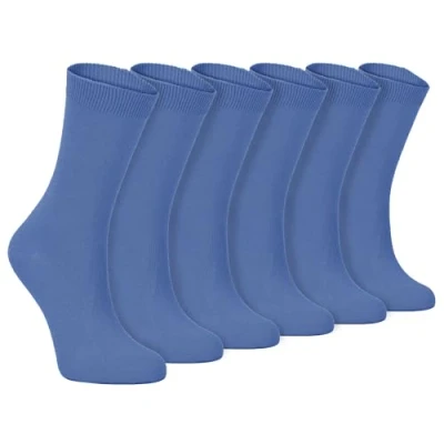 Image of Sock Snob 6 Pairs of Ladies Thin Plain Coloured Cotton Rich Ankle Socks 4 7 uk (4 uk, PL30 Purple) Denim Blue)
