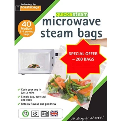 Image of 200 x Medium quickasteam Microwave steam Cooking Bags Super Value