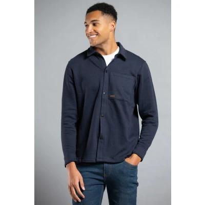 Image of Tokyo Laundry Commander Brushback Fleece Overshirt Jacket in Sky Captain Navy S