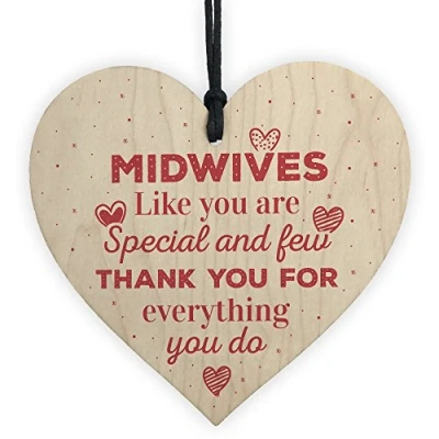 Image of RED OCEAN Handmade Midwife Nurse Gift Wooden Hanging Heart Plaque Sign Thank You Baby Birth Newborn