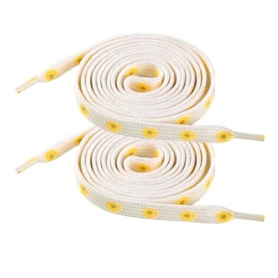 Image of BupiMufi Daisy Flower Shoelaces, Flat Laces, 120 x 140 cm, White and beige,