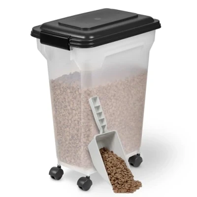Image of Iris Ohyama, Pet food Storage Container, Dog Storage, 4 Wheels &amp; Scoop, 20L/7.5kg, BPA Free, Airtight, Black, W91.5 x D91.5 H60cm, ATS M