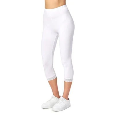 Image of Merry Style Women&#039;s Leggings 3/4 with Lace MS10 224 (White, XS)