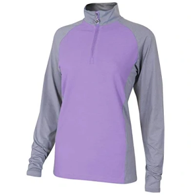 Image of Island Green Golf IGLTOP1889 Ladies MId Layer Half Zip Contrast Design Breathable &amp; Thermal Sports Jumper Sweater Pullover, Frosted Lavender, Size 12
