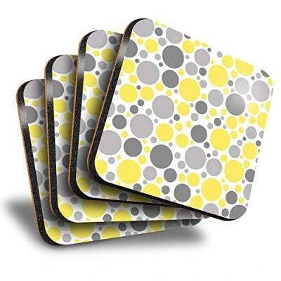 Image of Destination Vinyl ltd Great Coasters (Set of 4) Square Yellow Grey Large Dots Pattern Print Drink Glossy Coasters/Tabletop Protection for Any Table Type #46501