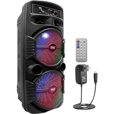 Image of Pyle, Portable Pa Speaker, Bluetooth Loudspeakers, 600W Rechargeable Outdoor System, Dj Speakers w/Recording Function, Mic Input, Party Lights, USB/SD, Remote