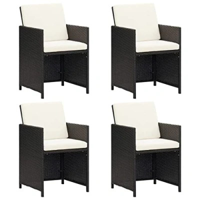 Image of vidaXL 4 pcs Black Poly Rattan Garden Dining Chairs with Cushions Weather Resistant, Durable, Easy to Clean, and Comfortable for Outdoor Setting