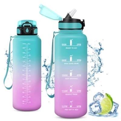 Image of Vikaster Large Water Bottle, Bottle with Straw 1.5 L, Leak Proof, BPA Free, Sports for Camping, Yoga, Gym, Outdoors