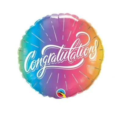 Image of Toyland® 45cm (18&quot;) Colourful Ombre &#039;Congratulations&#039; Round Foil Helium Balloon Celebration &amp; Party Decorations