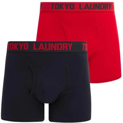 Image of Tokyo Laundry Hillside (2 Pack) Boxer Shorts Set in Chinese Red/Sky Captain Navy S