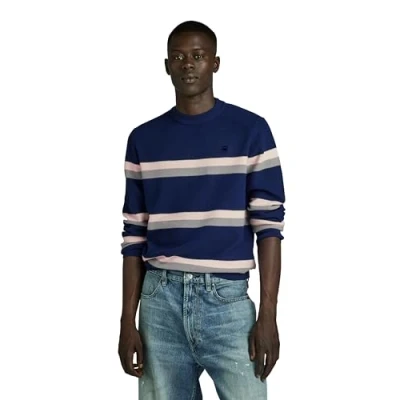 Image of G STAR RAW Men&#039;s Stripe Knitted Sweater, blue (imperial D24378 D563 1305), M