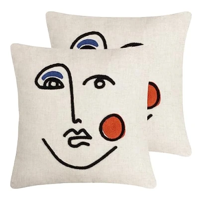 Image of Furn. Cleo Linear Woven Polyester Filled Cushion Twin Pack,Ginger/Navy,45 x 45cm