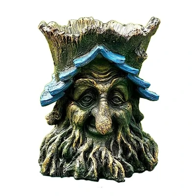 Image of Darthome Rustic Greenman Planter Small Resin Tree Man Novelty Pagan Face Stump Flower Pot 14x18x14cm