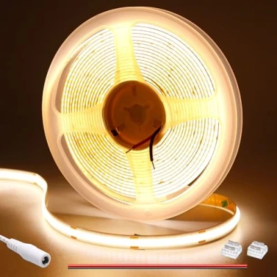 Image of GOMING DC 12V COB LED Strip Light Warm White 3000K 16.4ft(5M) CRI 93+ Uniform Glow 312LEDs/M Flexible Not Waterproof IP20 Tape Lights for DIY Bedroom Kitchen Home Decor(No Power Supply)