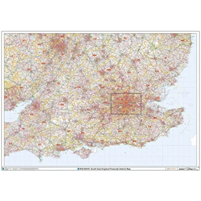 Image of South East England Postcode District Wall Map (D2) 47&quot; x 33.25&quot; Laminated