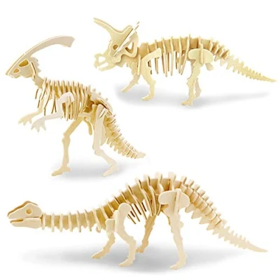 Image of Georgie Porgy Kids Toys Construction Woodcraft Kits Wooden Model Puzzle Age 5 Pack of 3 Jigsaw (Parasaurolophus Apatosaurus Triceratops)