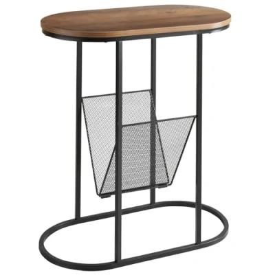 Image of Dylex Modern Oval Coffee Table with Magazine Rack Shelf, Wooden Table, Lamp End for Living Room