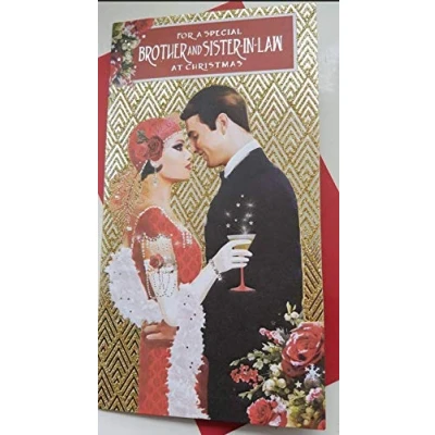 Image of Simon Elvin Art Deco Special Brother &amp; Sister in Law Glittered Christmas Card