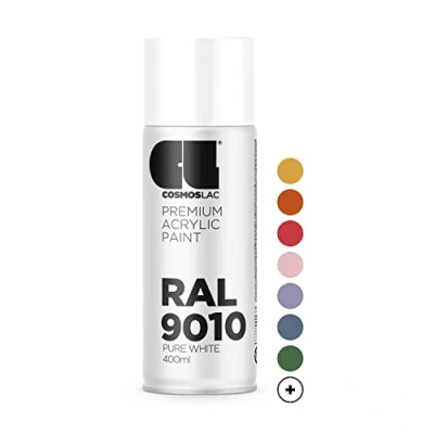 Image of Cosmos LAC Acrylic Paint Spray Can in Many RAL Colours, 400 ml Perfect for DIY, Upcycling and Other Painting Work 9010 GLOSS WHITE N300