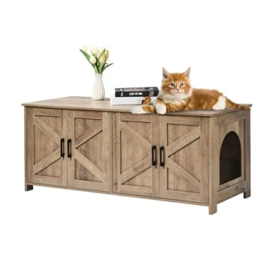 Image of VEVOR Cat Litter Box Enclosure for 2 Cats, Furniture Hidden with Double Rooms, Wooden Cabinet Fit Most of Box, 47.2&quot;L x 18.5&quot;W 19.7&quot;H, Greige