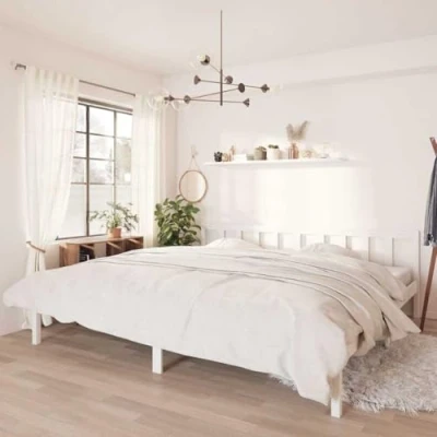 Image of vidaXL Solid Wood Pine Bed Frame Modern Double Mattress Foundation with Supportive Legs and Plywood Slats, White, 200x200 cm