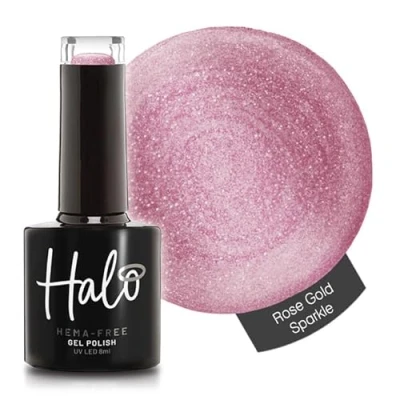 Image of Halo Gel Polish 8ml Rose Gold Sparkle. UV/LED Nail Polish, Long Lasting &amp; Easy To Apply. Soak Off Art Colours For Manicure Pedicure. Professional Home Use.
