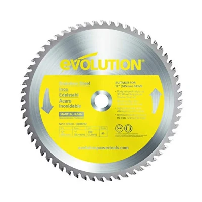 Image of Evolution Power Tools 12BLADESS Stainless Steel Cutting Saw Blade, 12 Inch x 80 Tooth, Yellow
