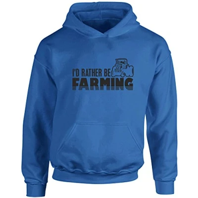 Image of I&#039;d Rather Be Farming, Kid&#039;s Printed Hoodie Royal Blue/Black 9 11 Years