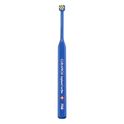 Image of Curaprox Toothbrush CS 708 implant 7 Tufts with fine CUREN bristles Care of Braces, dentures and implants Blue Yellow