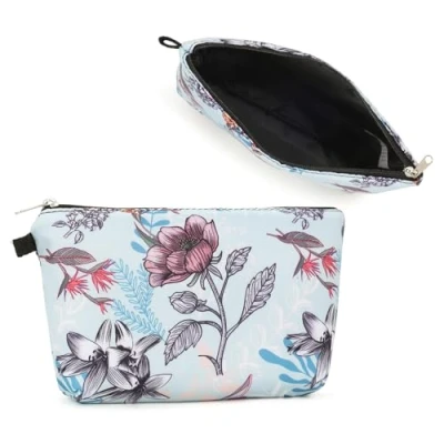 Image of Miss Lulu Toiletry Bag Makeup Cosmetic Storage Travel Wash Organizer SBS Zipper Pouch for Women (Flower Blue)