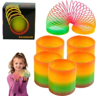 Image of SRVertex 5x Magic Rainbow Springs 6.5cm Plastic Coil Spring Toy Unisex Fun Toy, Walking Spring, Sensory Toys for Autistic Children Kids